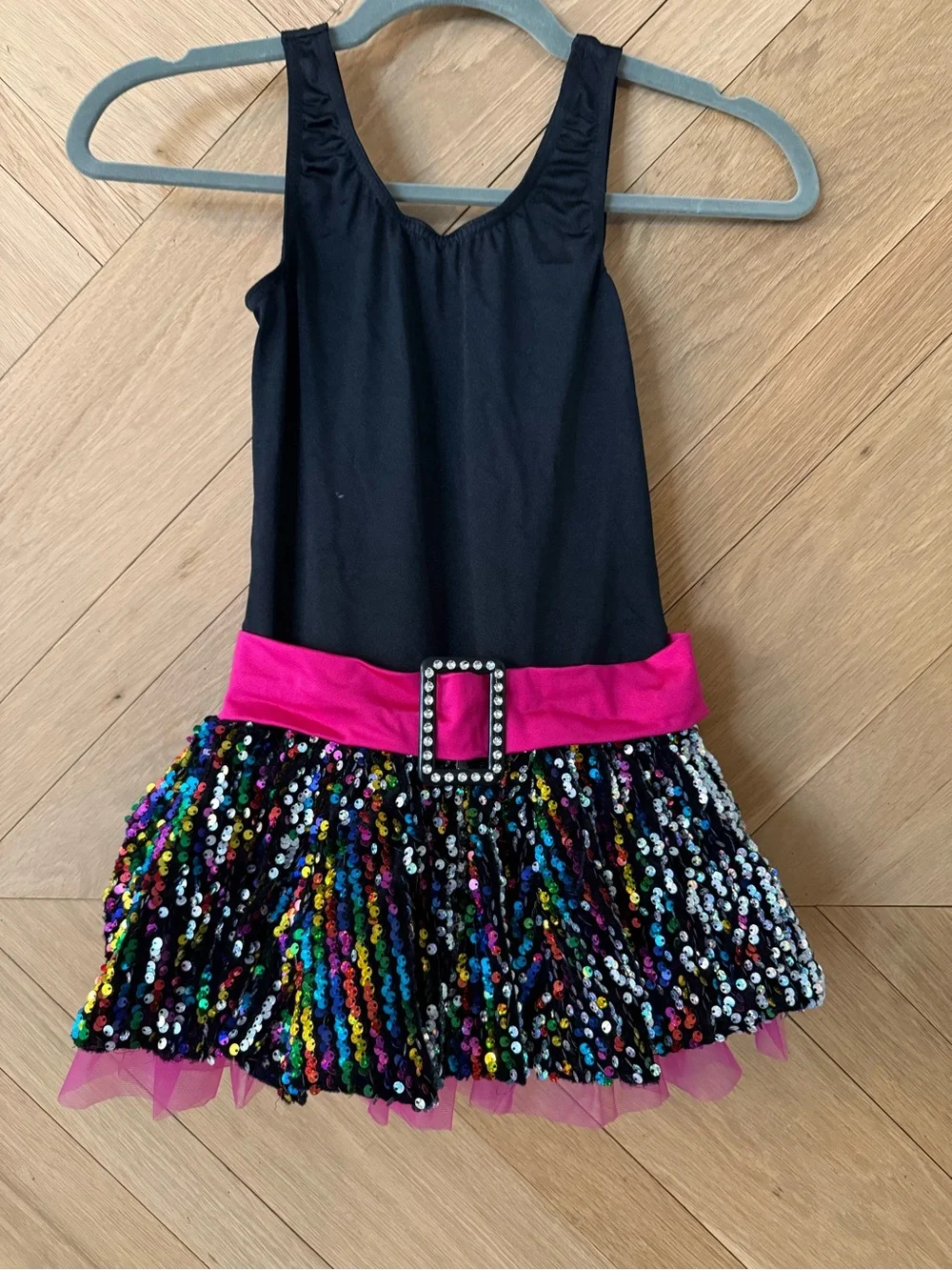 Weissman Black and Hot Pink Sequin Tutu Set with Multicolor Sequins